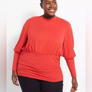 Lane Bryant Shirred Mock-Neck Knit Top Red Size 22/24 3X NWT
